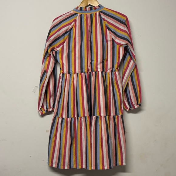 J. Crew Tiered Popover Dress Rose Multi Stripe Cotton Poplin Long Sleeve XS - Picture 6 of 9